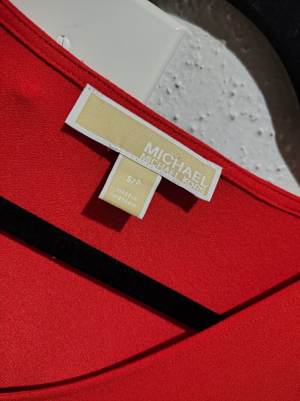 Michael Kors Vibrant Red Smocked-Hem Blouse - Picture 4 of 5
